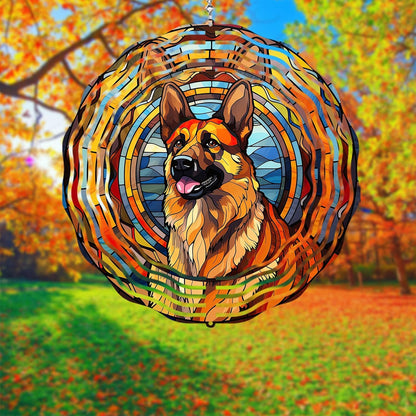 German Shepherd Dog Wind Spinners Outdoor Dog Memorial Gifts, 3D Metal Kinetic Hanging Garden Wind