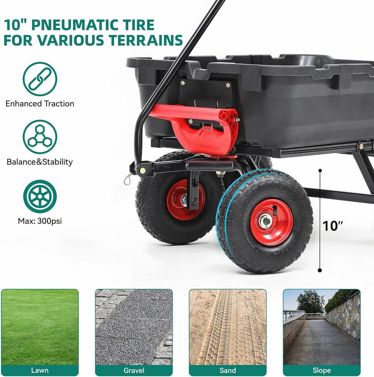 800lb Garden Dump Cart, Heavy Duty Wheelbarrow Dump Wagon with 4 Wheels&Quick-Release