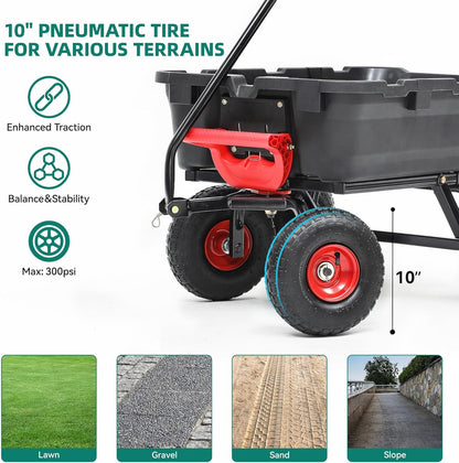 800lb Garden Dump Cart, Heavy Duty Wheelbarrow Dump Wagon with 4 Wheels&Quick-Release