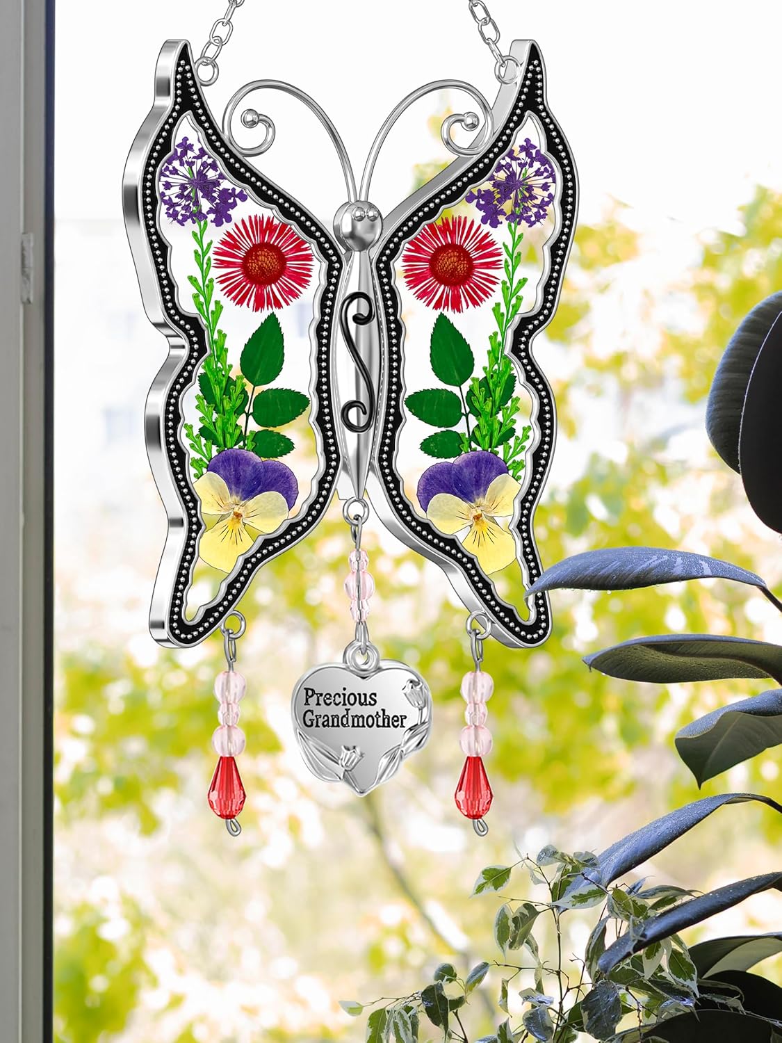 KY&BOSAM Butterfly Suncatchers Precious Grandmother Stained Glass for Windows Hangings Wind Chimes