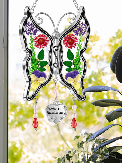 KY&BOSAM Butterfly Suncatchers Precious Grandmother Stained Glass for Windows Hangings Wind Chimes