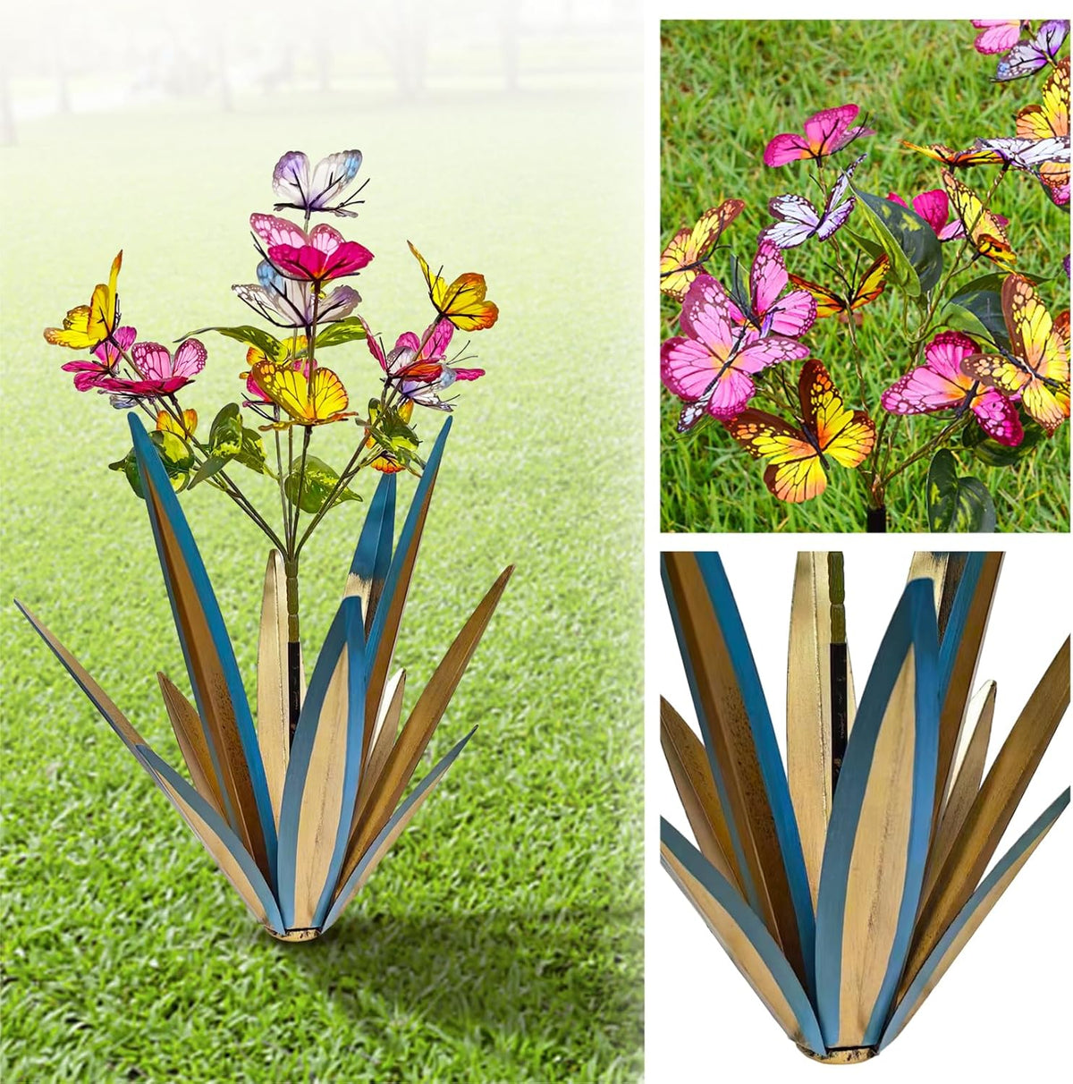 TOMBABY Garden Outdoor Butterfly Enlarge Thickened Wind Resistant Metal Agave Garden Art Metal
