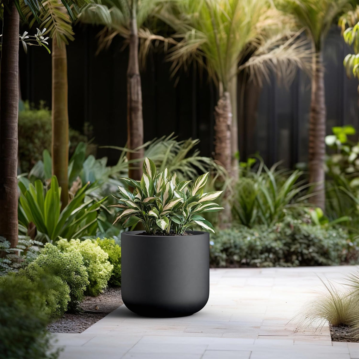 Kante 17.3-Inch Dia Round Concrete Planter, Indoor & Outdoor Garden Pot with Drainage Hole & Rubber