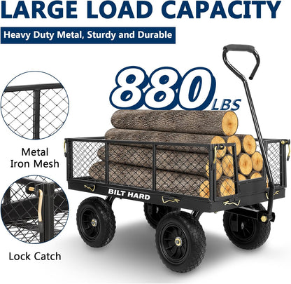 BILT HARD 10" Flat Free Tires Heavy Duty Garden Cart with 180° Rotating Handle and Removable Sides