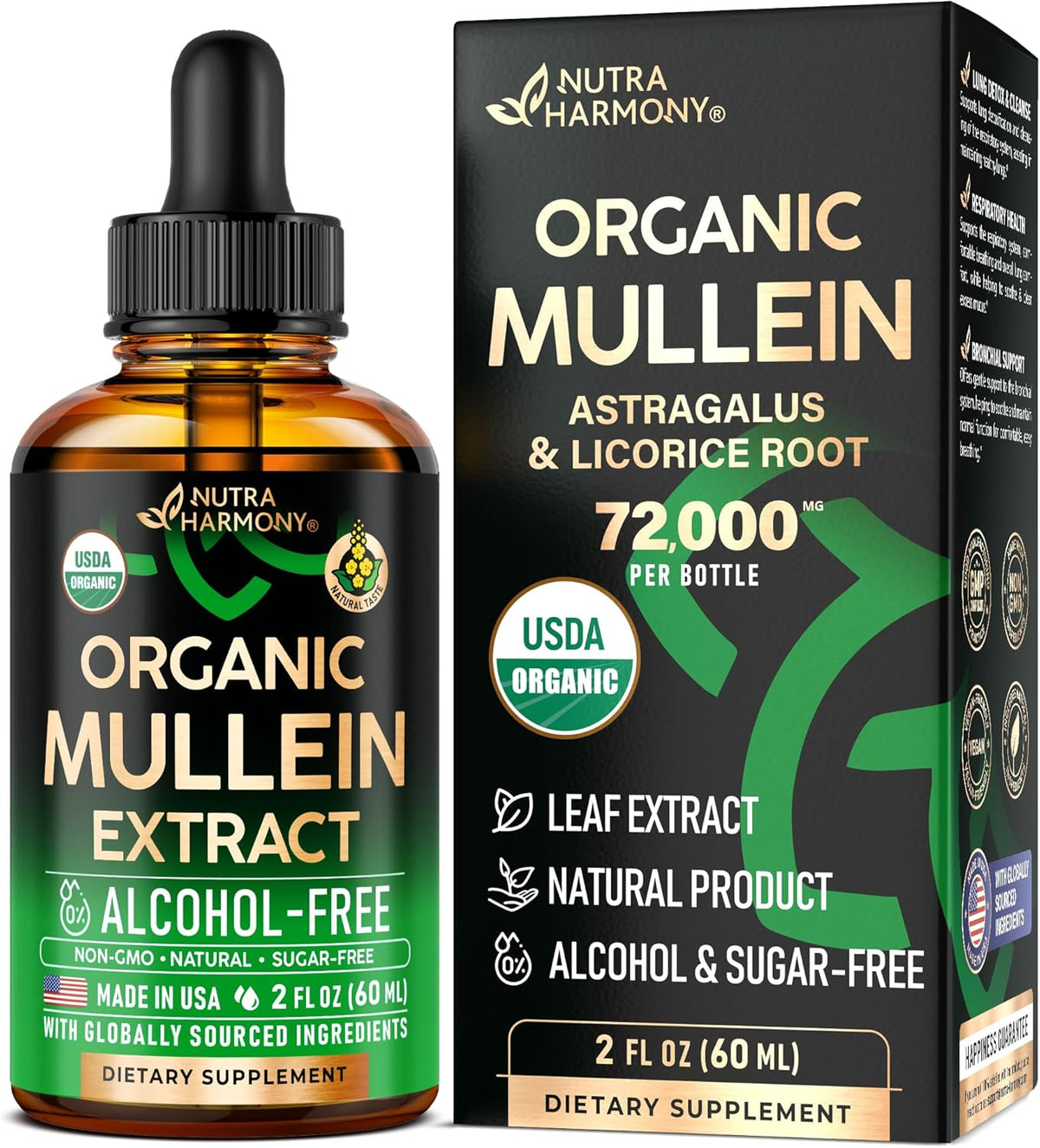 Mullein Drops for Lungs - USDA Organic Liquid - Mullein Leaf Extract Supplement - Made in USA