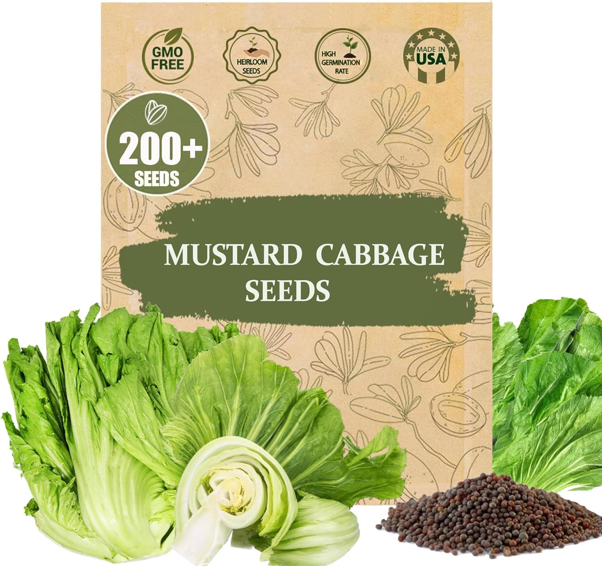 Rare Mustard Cabbage Seeds – 200 Seeds Heirloom Non-GMO, Fast-Growing Mustard Plant Seeds for Home