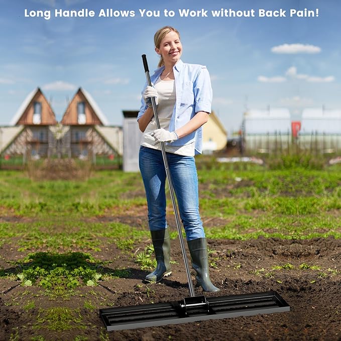 Goplus Lawn Leveling Rake, 42" x 10" Heavy Duty Level Lawn Tool w/ Ergonomic Handle for Soil