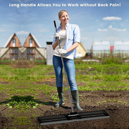 Goplus Lawn Leveling Rake, 42" x 10" Heavy Duty Level Lawn Tool w/ Ergonomic Handle for Soil