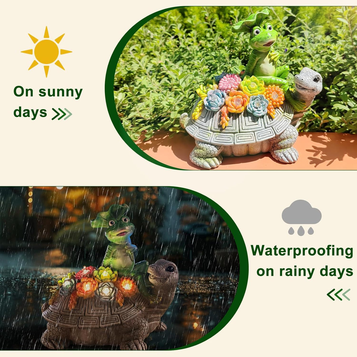 ILLUMINEW Solar Garden Outdoor Statues Turtle& Frog with Succulent and 8 LED Lights, Turtle
