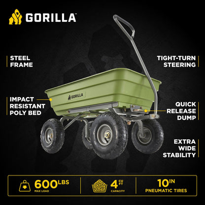 Gorilla Carts 600-Pound Capacity Heavy Duty Poly Yard Garden Steel Quick Dump Utility Wheelbarrow