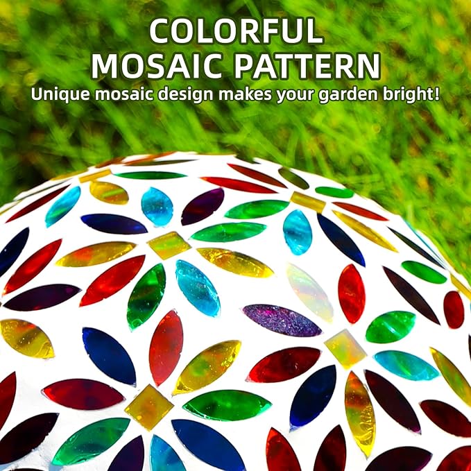 VOREEN Mosaic Glass Gazing Ball Outdoor Gazing Globe, Handmade Reflective Ball Yard Decoration for