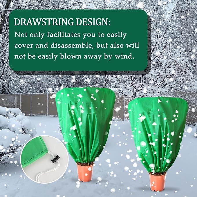 8 Pcs Plant Covers Frost Protection Bag 39.3" x 39.3" Winter Reusable Plants Jacket with Drawstring