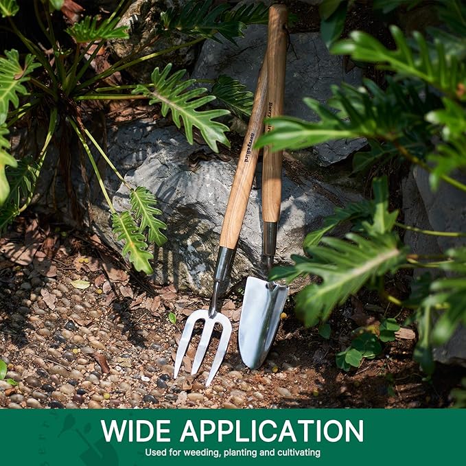 Berry&Bird Garden Trowel with Long Handle, 23.43in Stainless Steel Short Shovel with Wood Handled