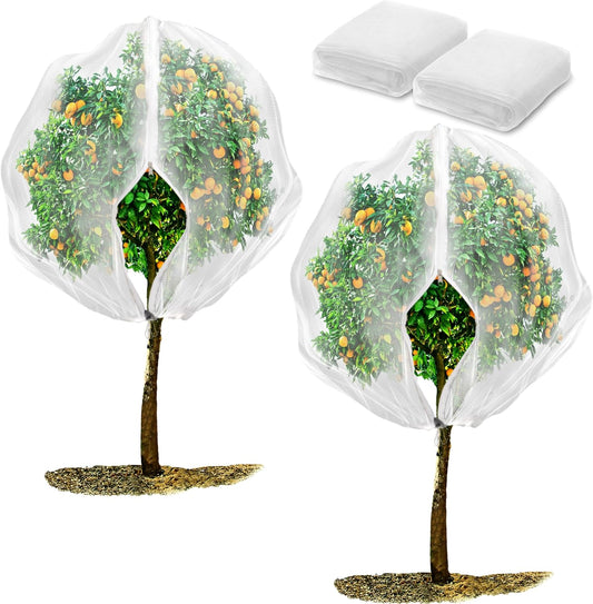 2 Pack Fruit Tree Netting Bags with Zipper and Drawstring, 6 x 6ft Ultra Fine Mesh Garden Netting