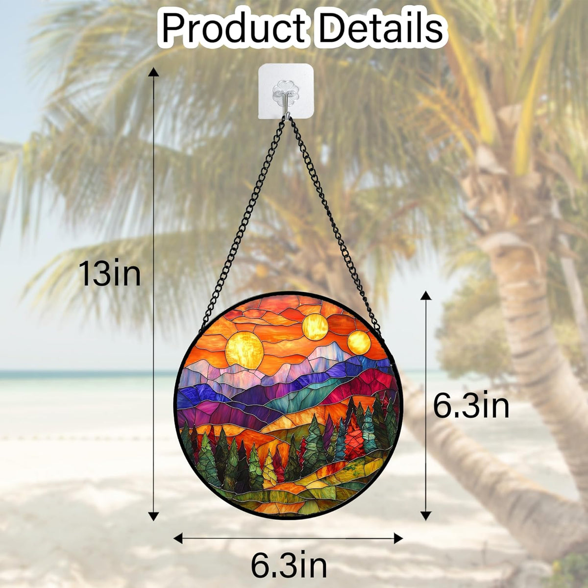Stained Glass Window Hanging, Sunset Abstract Sun Catchers Colorful Glass Panel Landscape