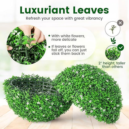 Goplus 2 PCS 19.5 Inch Artificial Plant Topiary Ball, Round Holly Faux Boxwood Balls Outdoor with