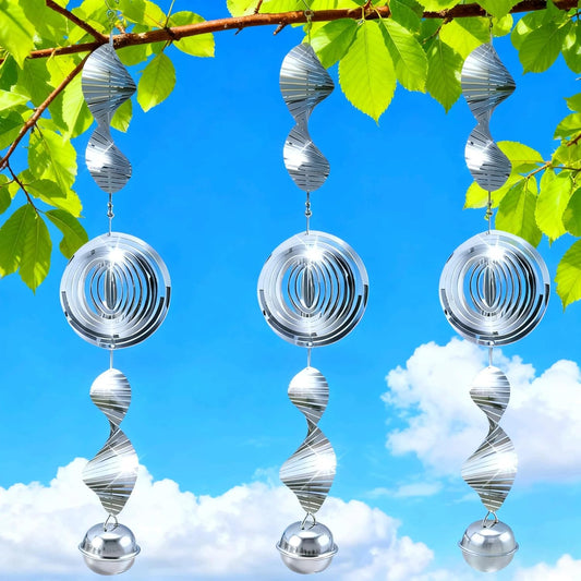 Stainless Steel Wind Spinner with Bells,Visual & Sound Bird Scarer to Keep Woodpeckers, Pigeons
