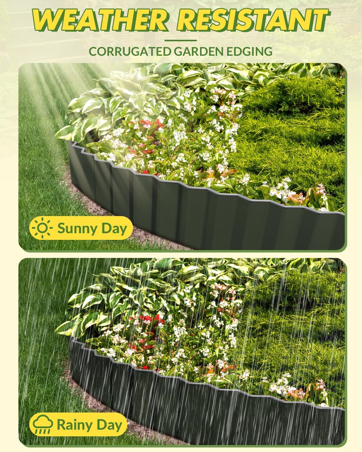 Velway Corrugated Metal Garden Edging - 6" H x 40Ft Sturdy Landscape Edging Border for Lawn, Flower