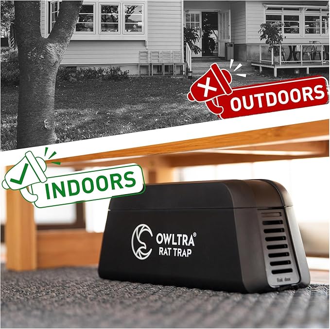 OWLTRA OW-1 Indoor Electric Rat Trap, Instant Kill Rodent Zapper with Pet Safe Trigger, Black, Large