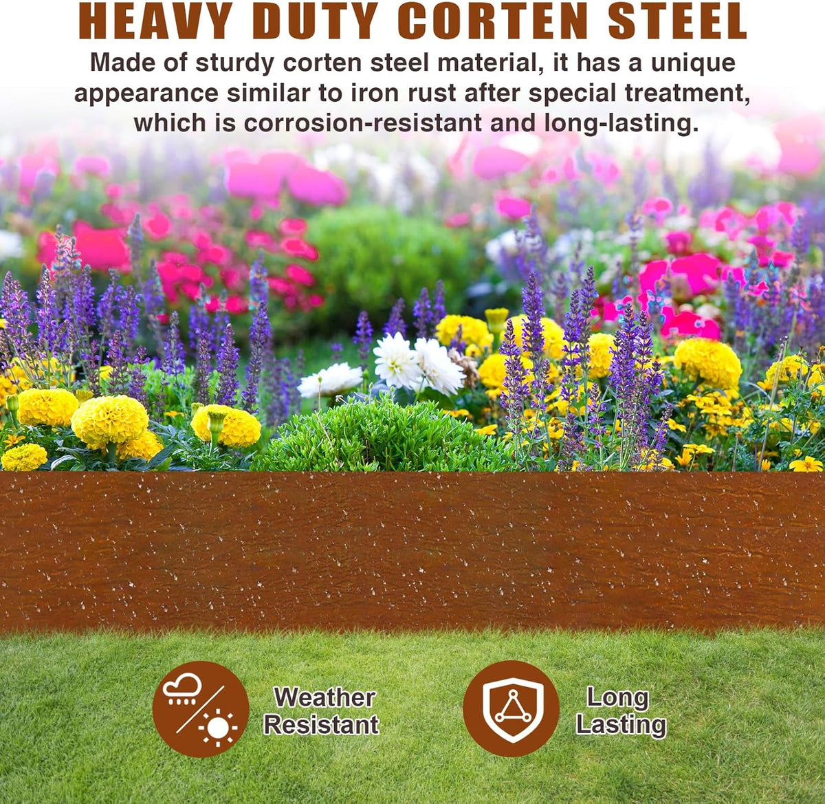 40" L X 6" H Corten Steel Landscape Edging,6 Pack Landscape Edging with 7 Clips and Gloves,Garden