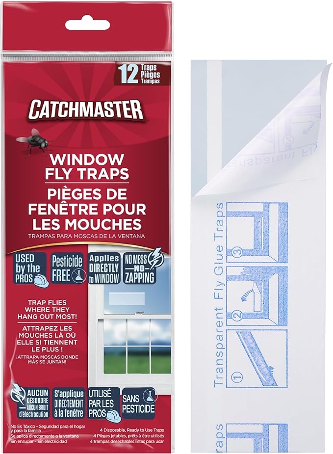 Catchmaster Window Fly Traps 12-Pack, Fruit Fly Traps for Indoors, Disposable Bulk Bug Catcher