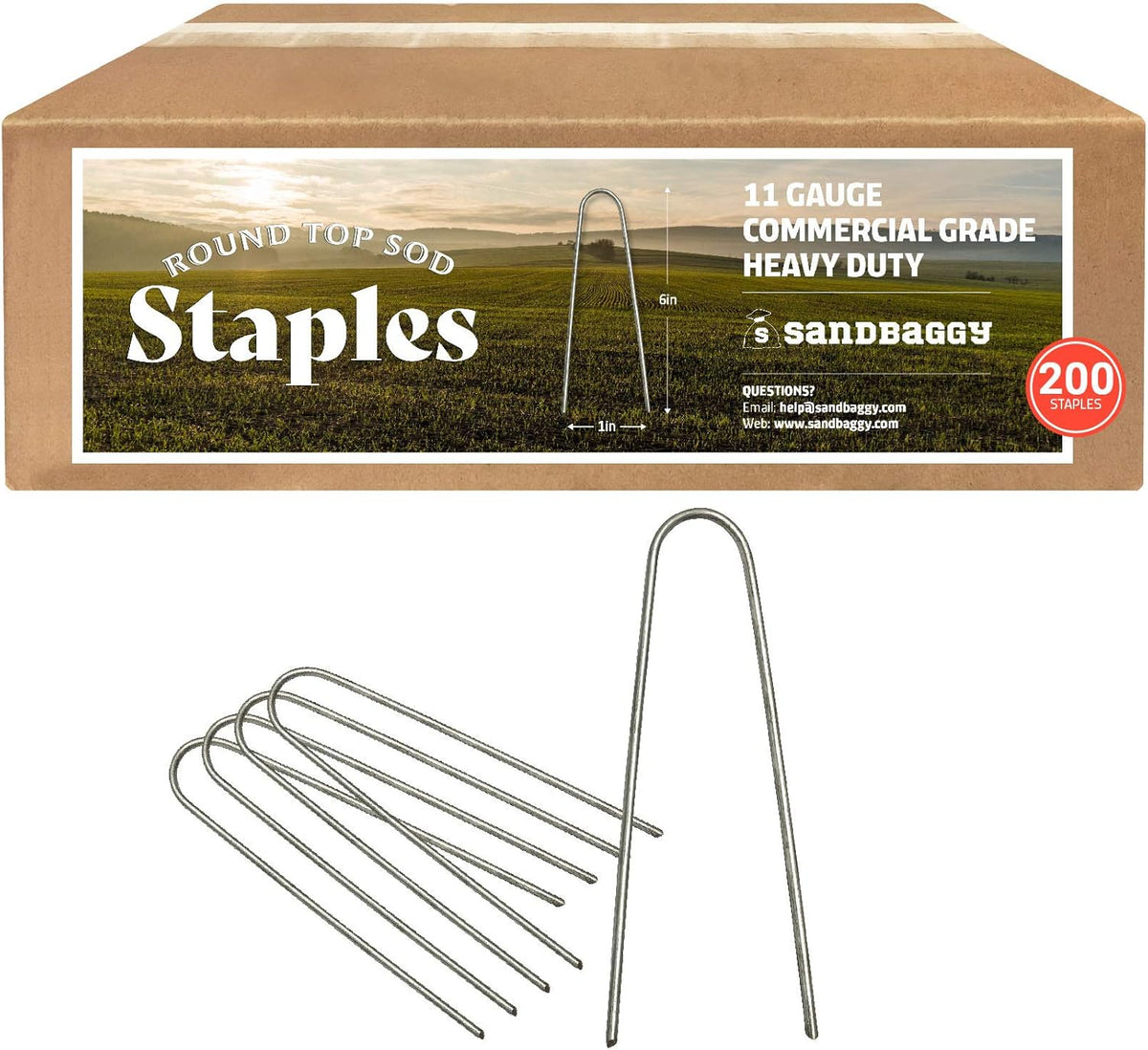 Sandbaggy Round Top 6-Inch Landscape Staples ~ SOD Garden Stakes Square Pin for Ground Cover Fabric