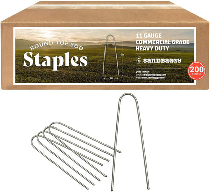 Sandbaggy Round Top 6-Inch Landscape Staples ~ SOD Garden Stakes Square Pin for Ground Cover Fabric