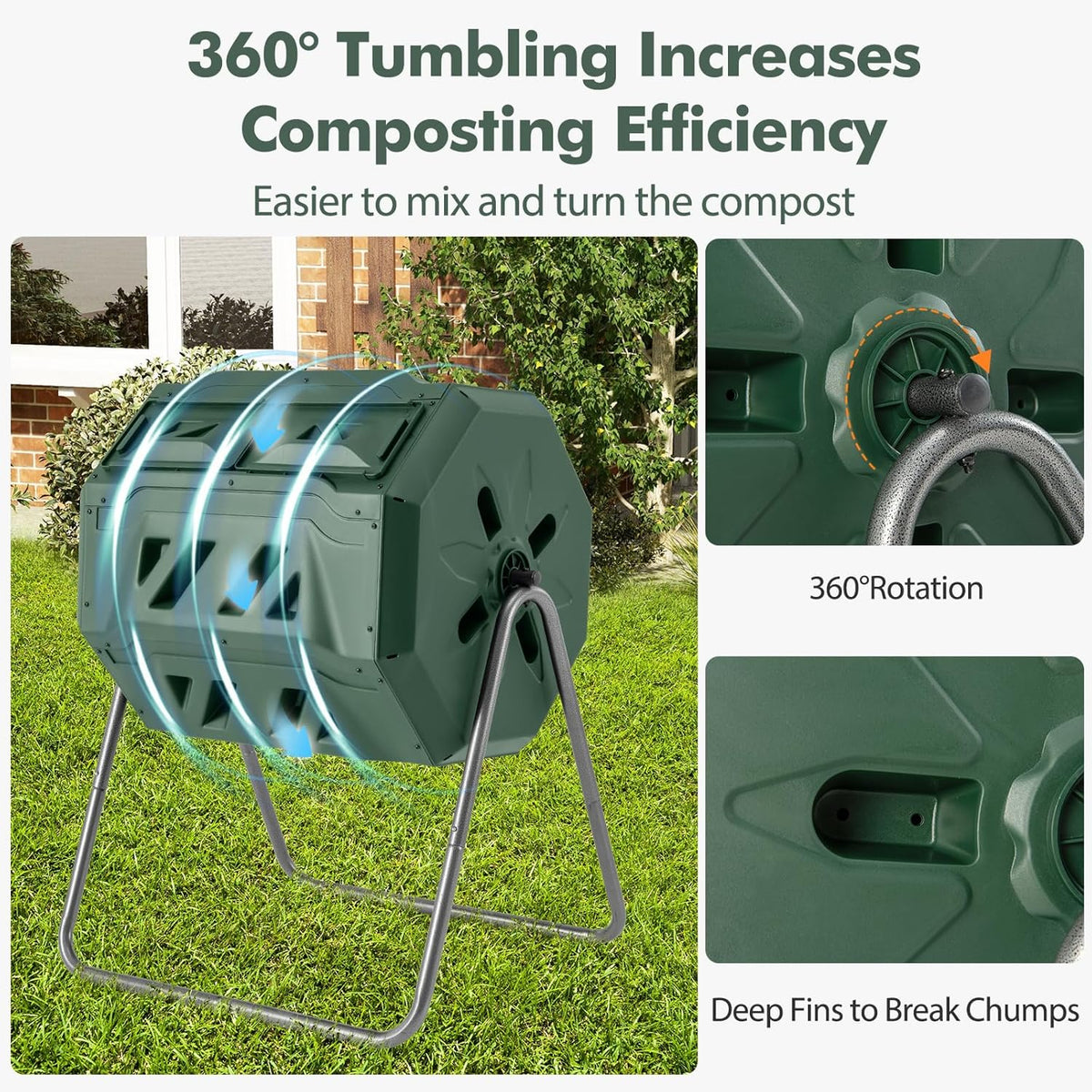 S AFSTAR Composter Tumbler Outdoor, 42-Gal Dual Chamber Tumbling Composter with 2 Sliding Doors