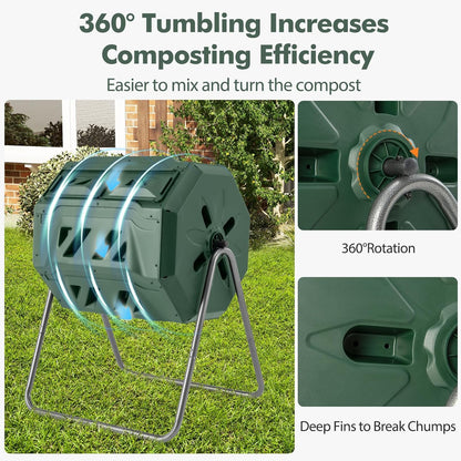S AFSTAR Composter Tumbler Outdoor, 42-Gal Dual Chamber Tumbling Composter with 2 Sliding Doors