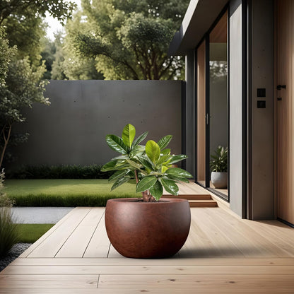 Kante 15.7" Dia Round Concrete Planter, Outdoor/Indoor Large Bowl Plant Pots with Drainage Hole and