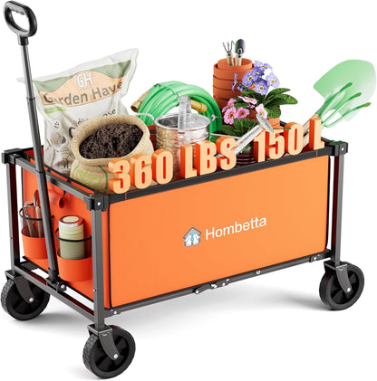 Collapsible Wagon Cart with Wheels, 150L Lightweight Foldable Utility Cart, Portable Rolling Wagon