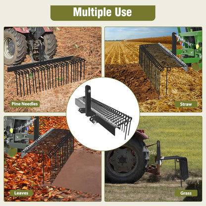 GAOMON 72 Inch Pine Straw Rake, 30 Coil Spring Tines Durable Powder Coated Steel Tow Behind