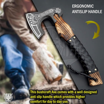 SHINY CRAFTS®- Decorative Viking Axe – Unique Gift for Dad Carbon Steel Blade with Leather Handle