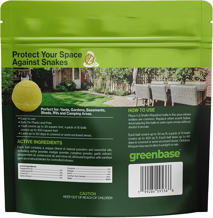 15 Pack Snake Repellent Balls for Yard – Natural Snake Away Repellent, Pet & Plant Safe, Indoor