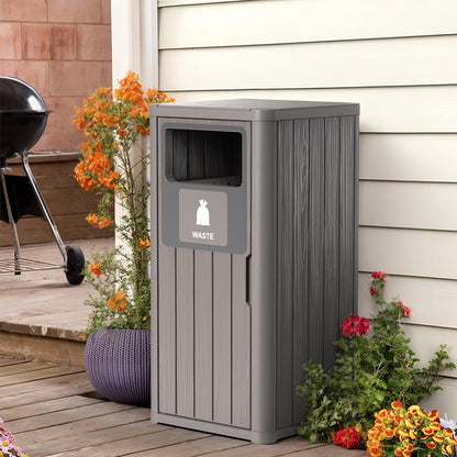 Outdoor Single Barrel Trash Can,Waterproof Resin Garbage Can with Garbage Labels,Durable Waste Bin