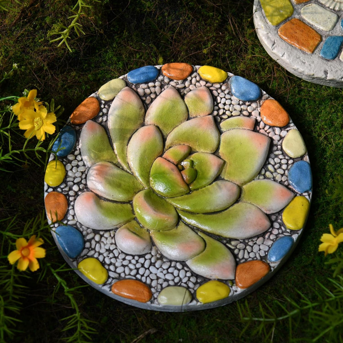 Succulent Pattern Cement Stepping Stones Outdoor - Stepping Stones Pavers for Outside Walkway