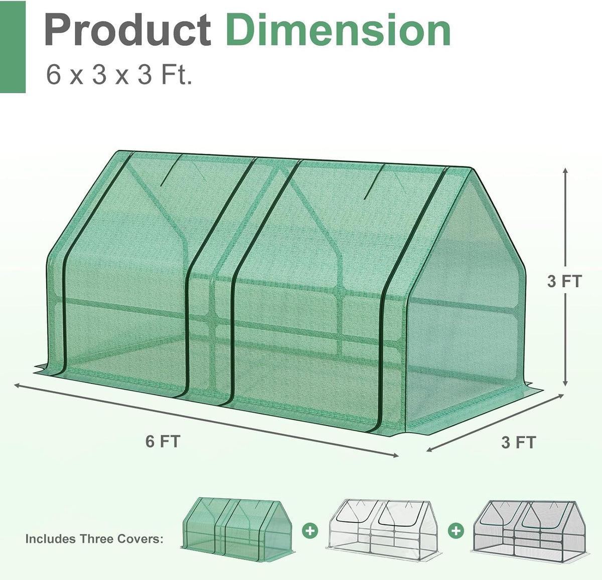 Aoodor 6 x 3 x 3 ft Mini Greenhouse with 2 Zipper Doors, Water-Resistant, UV-Protected for Flowers