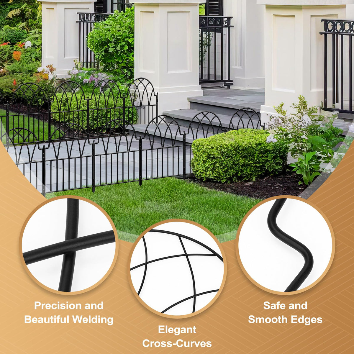 LATIHUUM 19 Pack Decorative Garden Fence Panels - 20.07 Ft Black Arched Metal Landscape Border