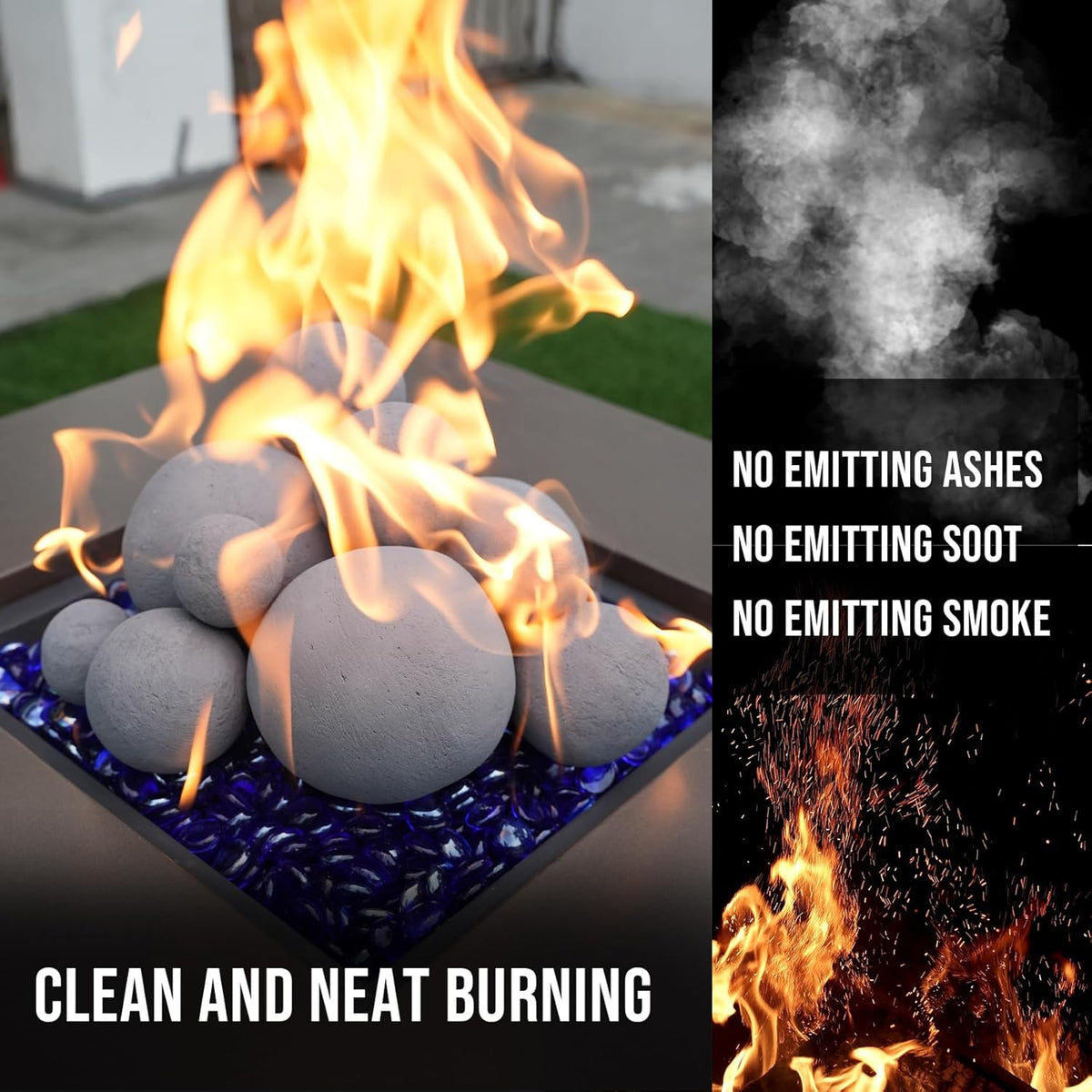 Skyflame 12PCS Fireplace Ceramic Balls, Mixed of 4 Sizes Fire Pit Balls Set for Indoor and Outdoor