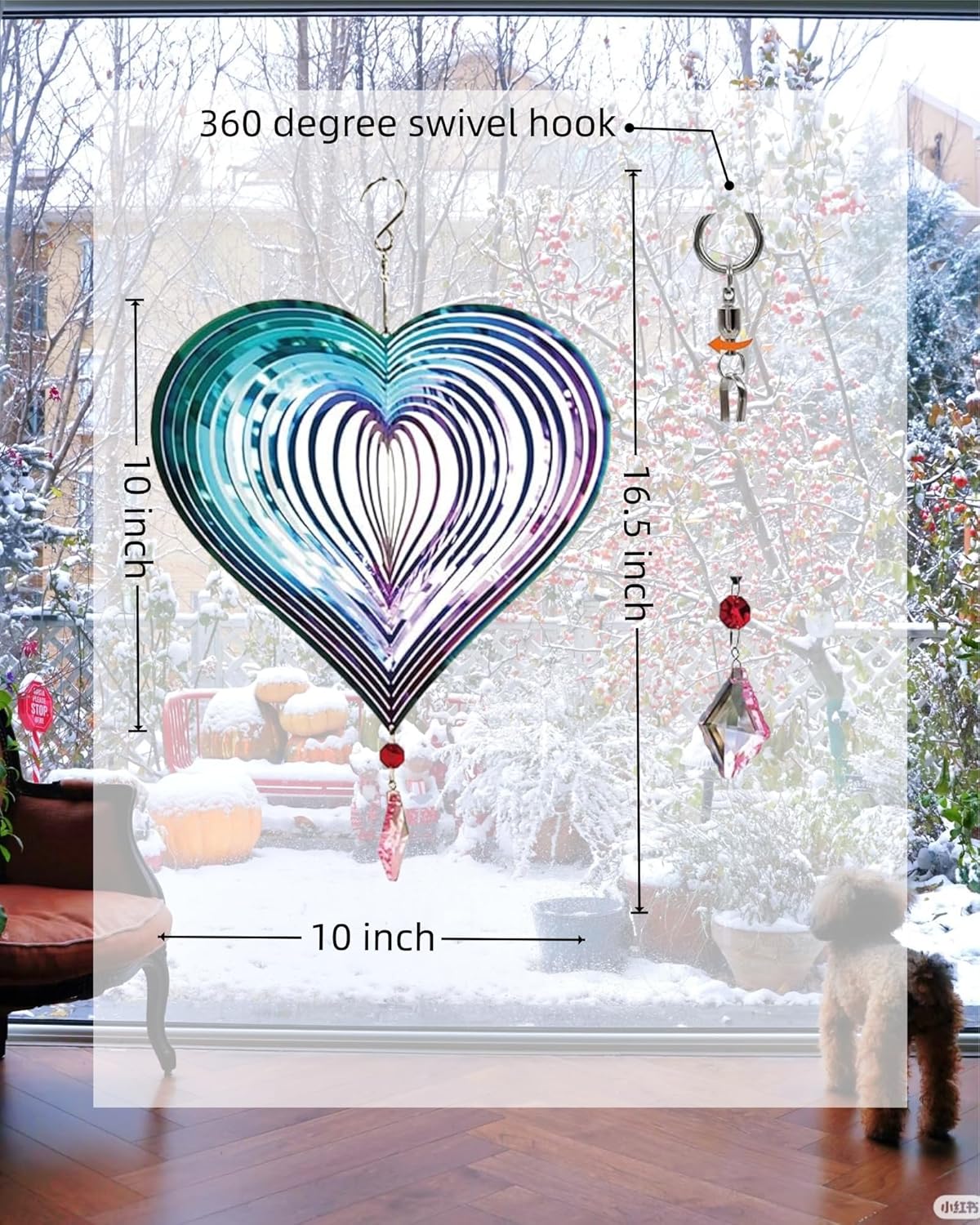 3D Heart Wind Spinner - Flowing Light Effect, Purple-Green Gradient Metal Spinner for Outdoor