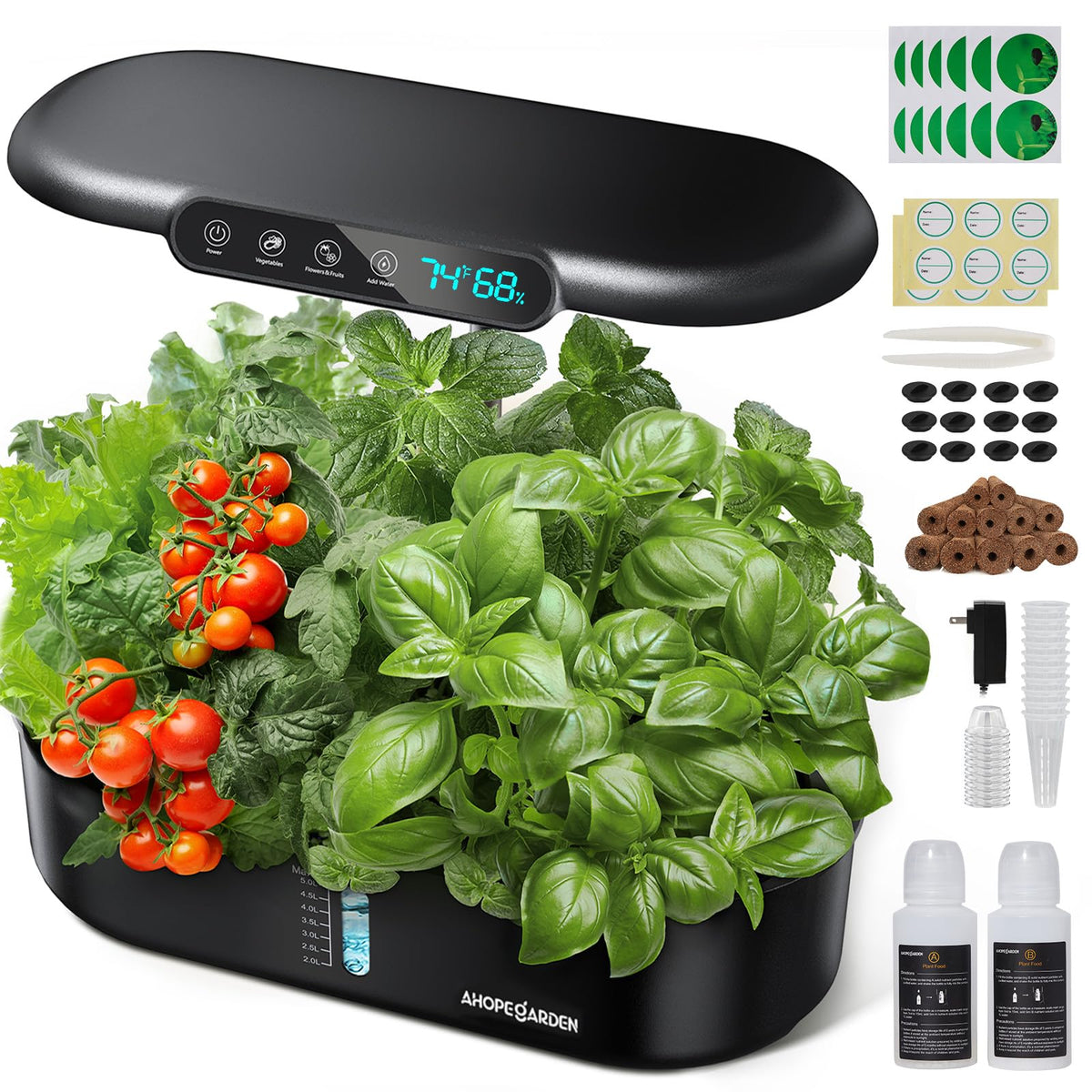 Ahopegarden Hydroponics Growing System Kit: 12 Pods Temp & Humidity Monitor