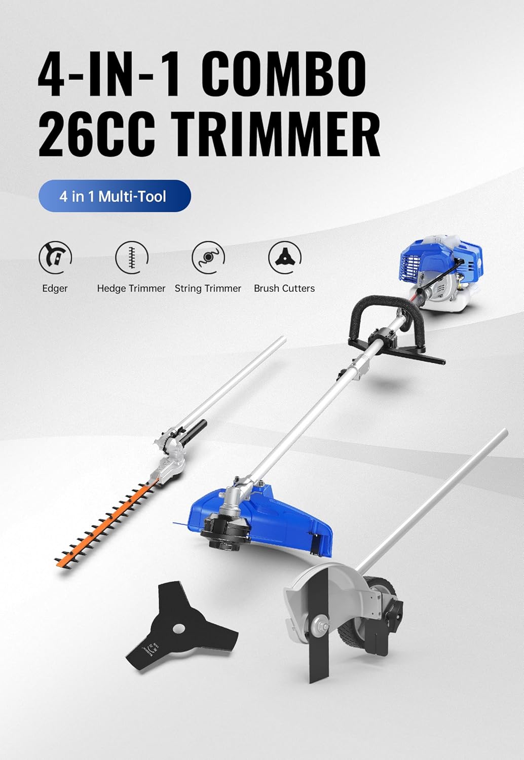 WILD BADGER POWER 26cc Weed Wacker Gas Powered, 4 in 1 String Trimmer, Wheeled Edger, Hedge Trimmer