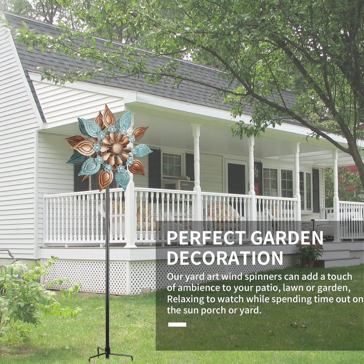 Decoroca Outdoor Wind Spinners Copper - 360 Degrees Metal Swivel Flowers&Leaves Wind Spinners for
