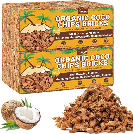Legigo 4 Pack Coco Husk Chips- 4.4 LB 100% Organic Coconut Coir Chips Brick Potting Soil Mix with