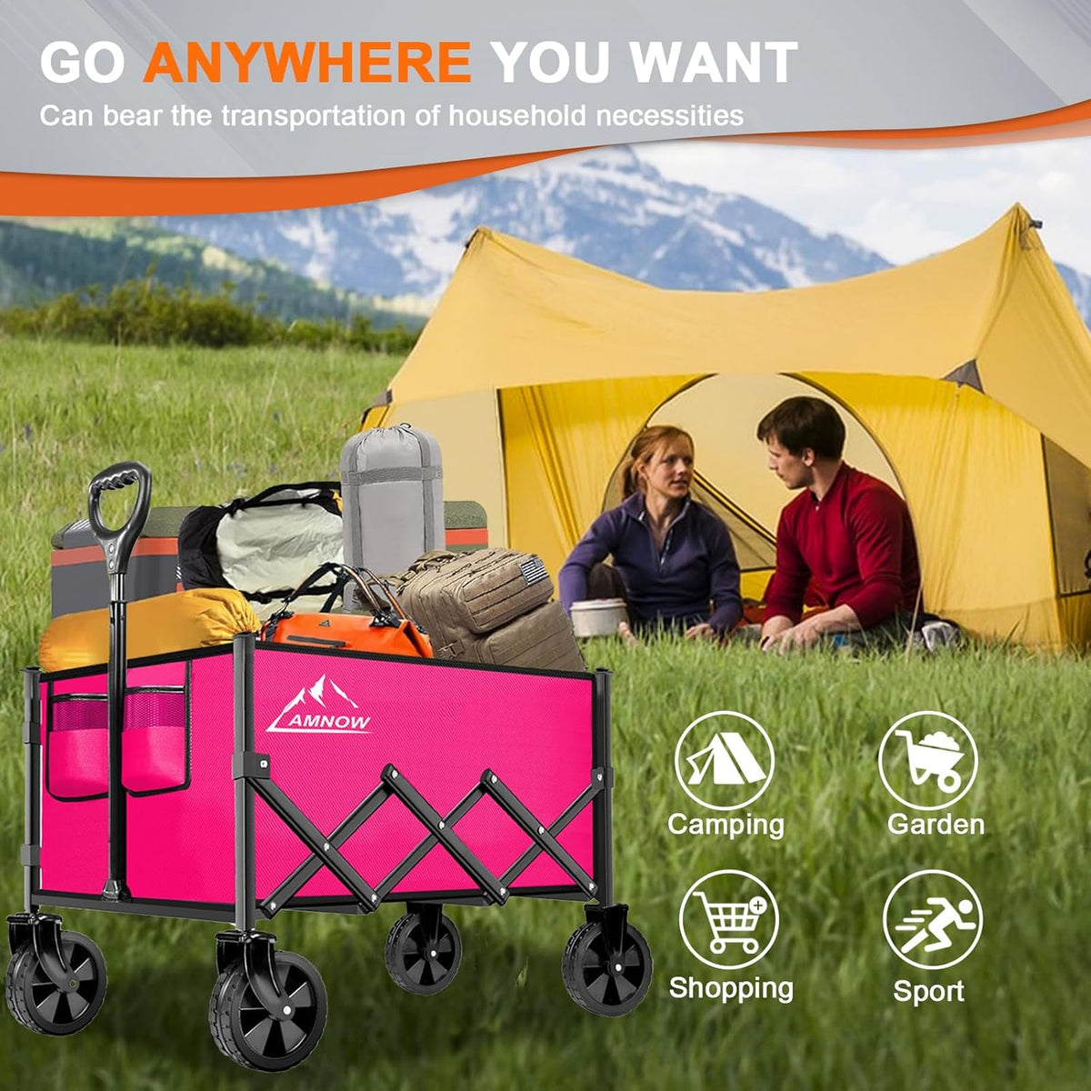 Collapsible Folding Wagon Cart, 350LBS Utility Large Capacity Cart Foldable Wagon with All Terrain