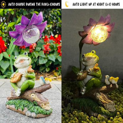Garden Decor Statues, Outdoor Funny Frog Statue, Solar Frog Gift Sculpture Decoration for Home