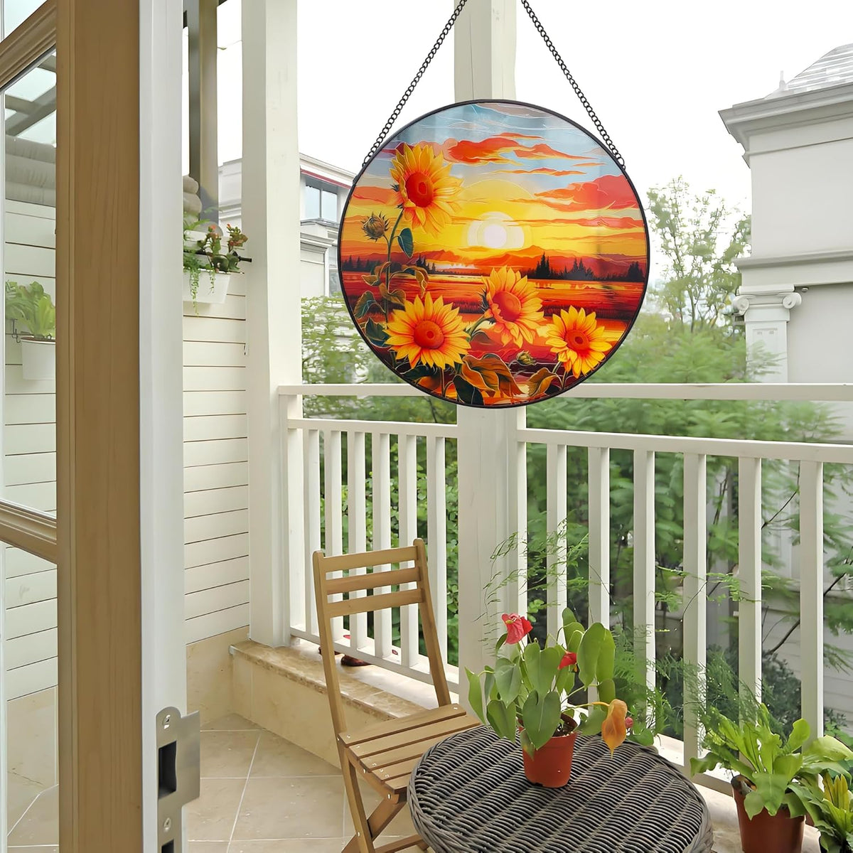 Sunflower Suncatcher Hanging Stained Glass Window Decor, Sunset Sun Catcher Wall Decor for Flower