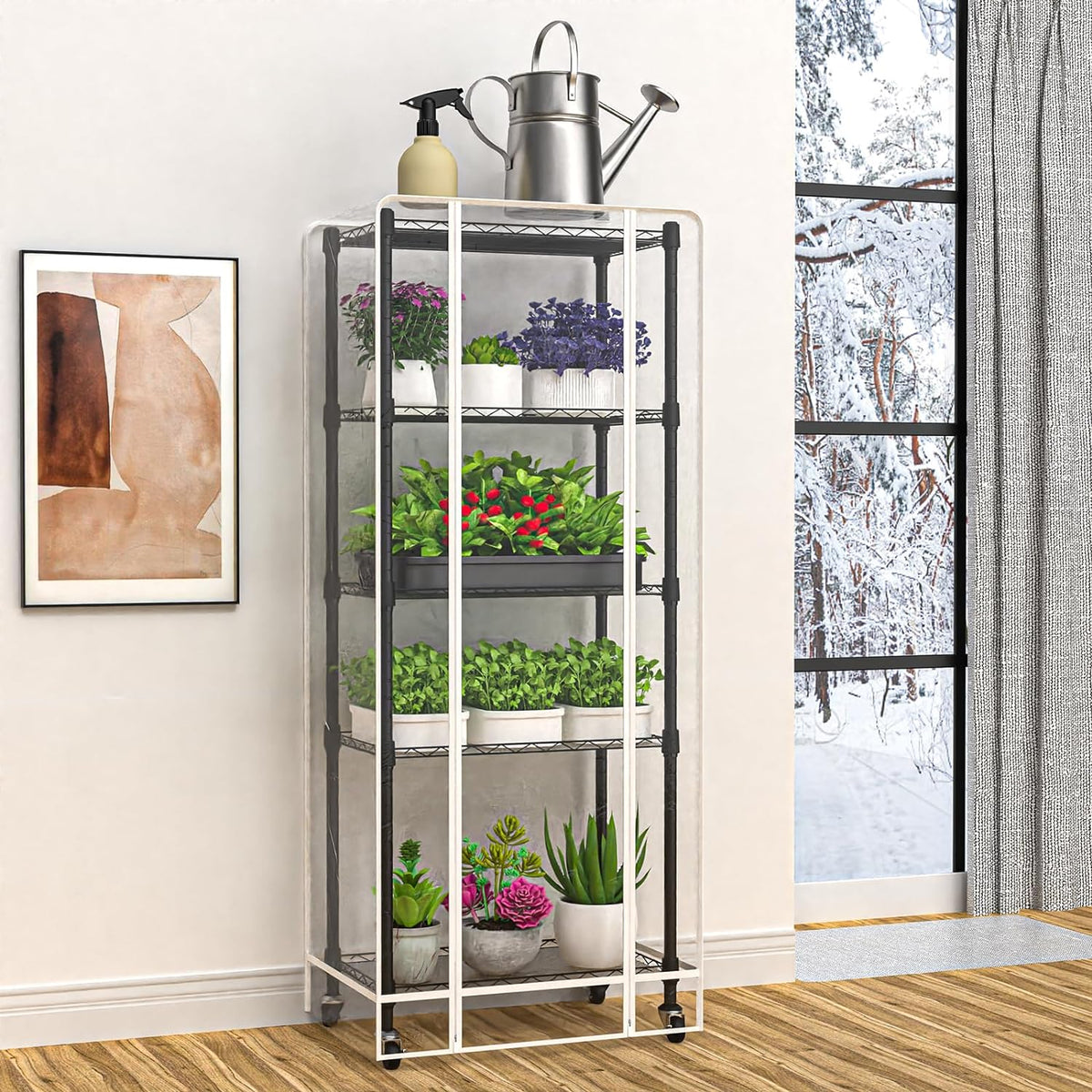 Mini 5-Tier Greenhouse for Indoor Outdoor, 23.2" L×13.4" W×61.4" H Portable Greenhouse with Clear