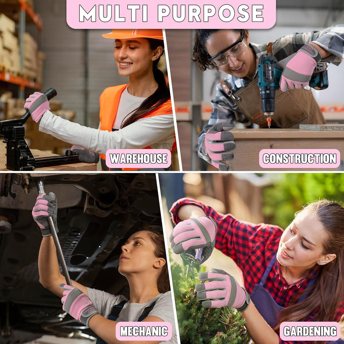 HANDLANDY Women Safety Work Gloves Utility Touch Screen Working Grip Glove for Yardwork Gardening