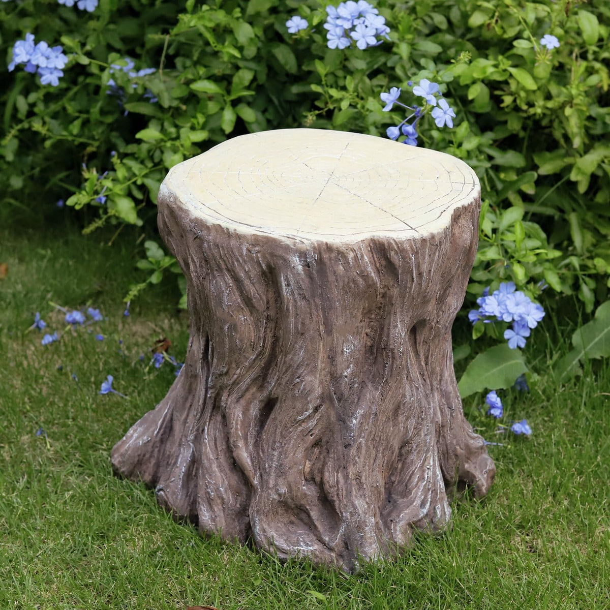 13''H Tree Stump Statue Stool with Faux Wood Grain Finish Magnesium Oxide Stump Sculpture Stump